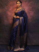 Load image into Gallery viewer, Dark Blue Silky (Soft Art Silk Saree)