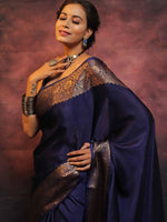 Load image into Gallery viewer, Dark Blue Silky (Soft Art Silk Saree)