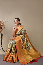 Load image into Gallery viewer, Kalamkari Beige (Premium Soft Banarasi Silk)