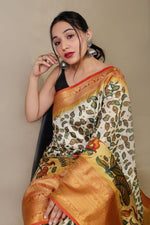 Load image into Gallery viewer, Kalamkari Beige (Premium Soft Banarasi Silk)