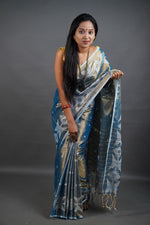 Load image into Gallery viewer, Blue Shine - (Pure Tissue Khadi Handloom Saree)