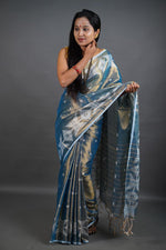 Load image into Gallery viewer, Blue Shine - (Pure Tissue Khadi Handloom Saree)