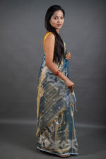 Load image into Gallery viewer, Blue Shine - (Pure Tissue Khadi Handloom Saree)