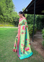 Load image into Gallery viewer, Green Lotus Paithani (Premium Soft Banarasi Silk)