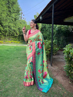 Load image into Gallery viewer, Green Lotus Paithani (Premium Soft Banarasi Silk)
