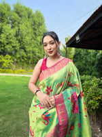 Load image into Gallery viewer, Green Lotus Paithani (Premium Soft Banarasi Silk)