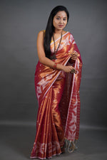 Load image into Gallery viewer, Red Shine - (Pure Tissue Khadi Handloom Saree)