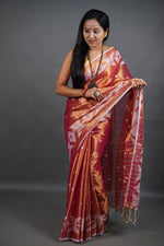 Load image into Gallery viewer, Red Shine - (Pure Tissue Khadi Handloom Saree)
