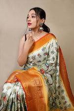 Load image into Gallery viewer, Kalamakari Light Green (Premium Soft Banarasi Silk)