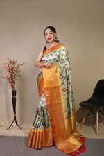 Load image into Gallery viewer, Kalamakari Light Green (Premium Soft Banarasi Silk)