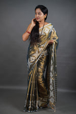Load image into Gallery viewer, Teal Shine - (Pure Tissue Khadi Handloom Saree)