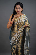 Load image into Gallery viewer, Teal Shine - (Pure Tissue Khadi Handloom Saree)
