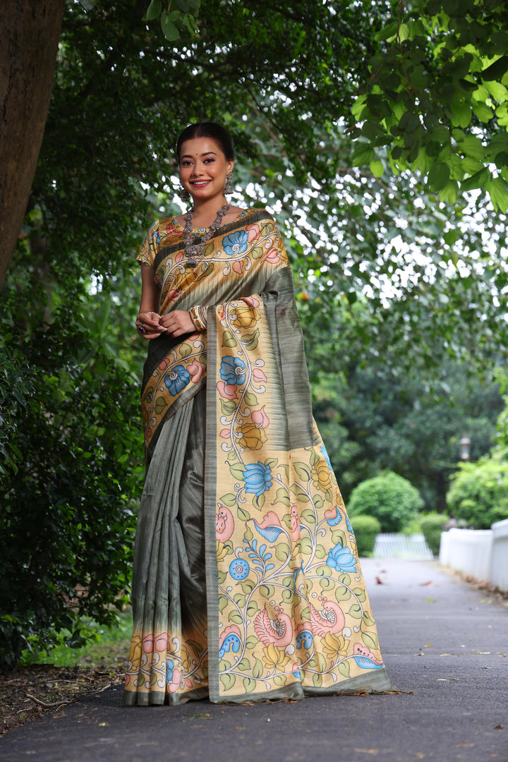 Tussar Kalamkari Silk (Premium Quality Soft Silk)