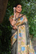 Load image into Gallery viewer, Tussar Kalamkari Silk (Premium Quality Soft Silk)