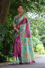 Load image into Gallery viewer, Tussar Kalamkari Silk (Premium Quality Soft Silk)