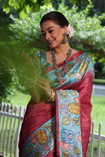 Load image into Gallery viewer, Tussar Kalamkari Silk (Premium Quality Soft Silk)