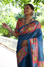 Load image into Gallery viewer, Tussar Kalamkari Silk (Premium Quality Soft Silk)