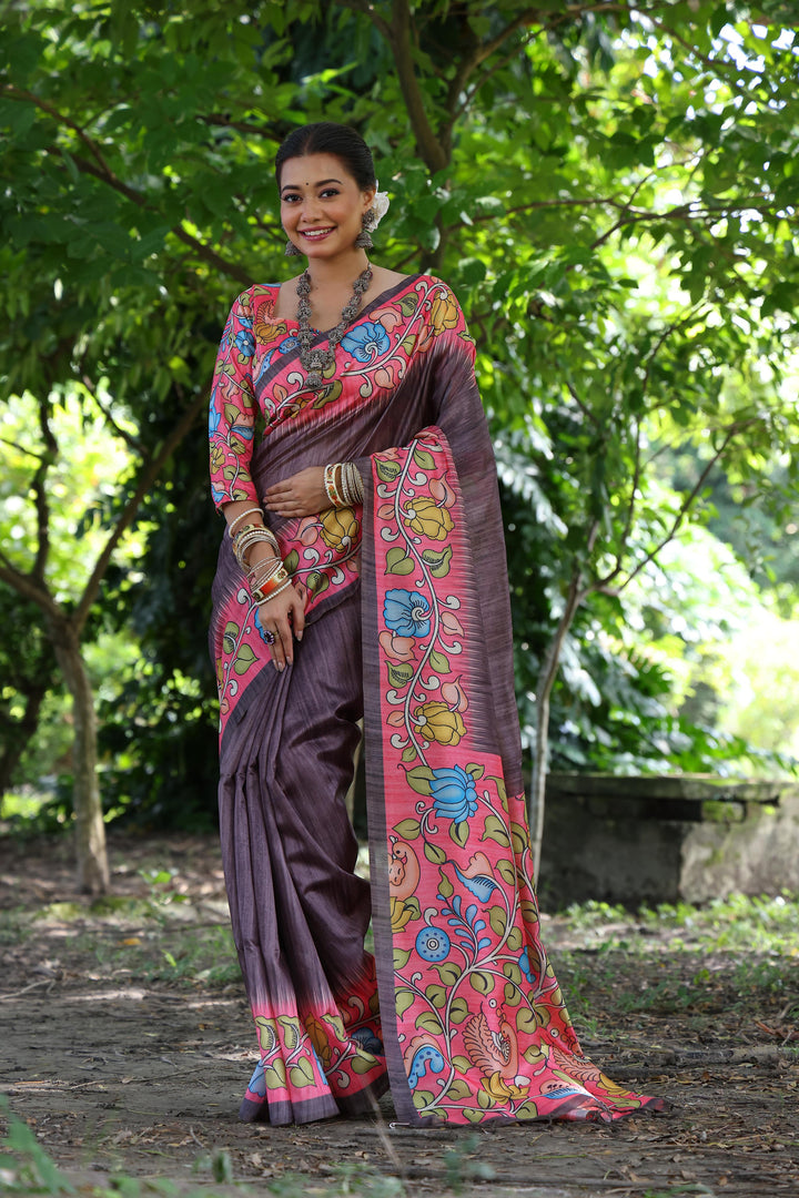 Tussar Kalamkari Silk (Premium Quality Soft Silk)