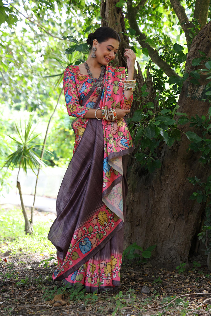 Tussar Kalamkari Silk (Premium Quality Soft Silk)