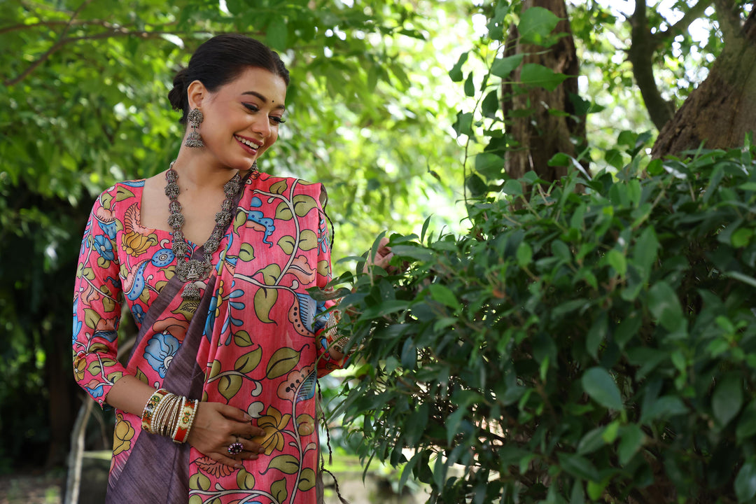 Tussar Kalamkari Silk (Premium Quality Soft Silk)