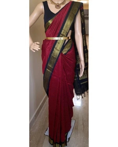 Kumgumam - குங்குமம்(Premium Handloom Checked Gadwal Silk Cotton)