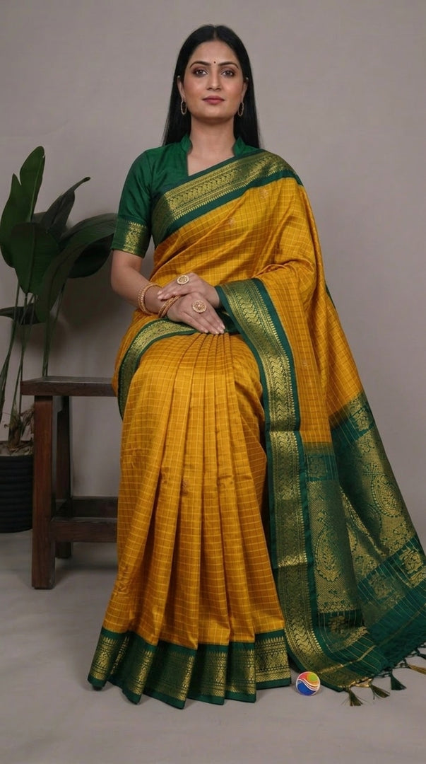 Bhavini - ಭಾವಿನಿ (Premium Handloom Checked Gadwal Silk Cotton)