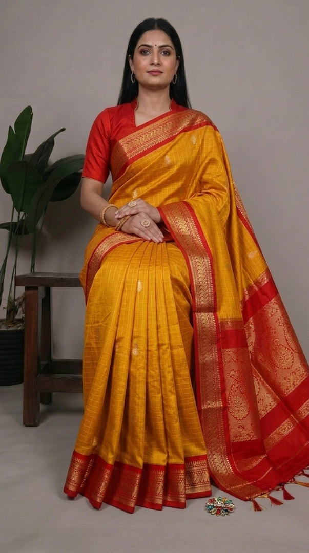 Bowli - बावली (Premium Handloom Checked Gadwal Silk Cotton)