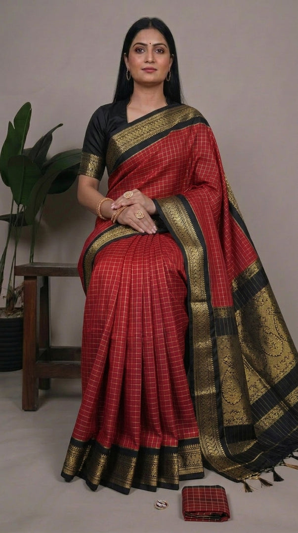 Chitrambari - சித்ராம்பரி (Premium Handloom Checked Gadwal Silk Cotton)