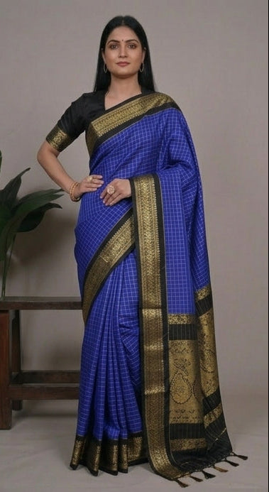 Abhirami - ಅಭಿರಾಮಿ (Premium Handloom Checked Gadwal Silk Cotton)