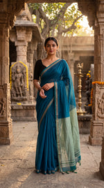 Load image into Gallery viewer, Skies Are Blue  (Narayanpet Handloom Cotton)