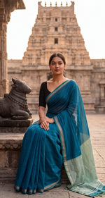 Load image into Gallery viewer, Skies Are Blue  (Narayanpet Handloom Cotton)