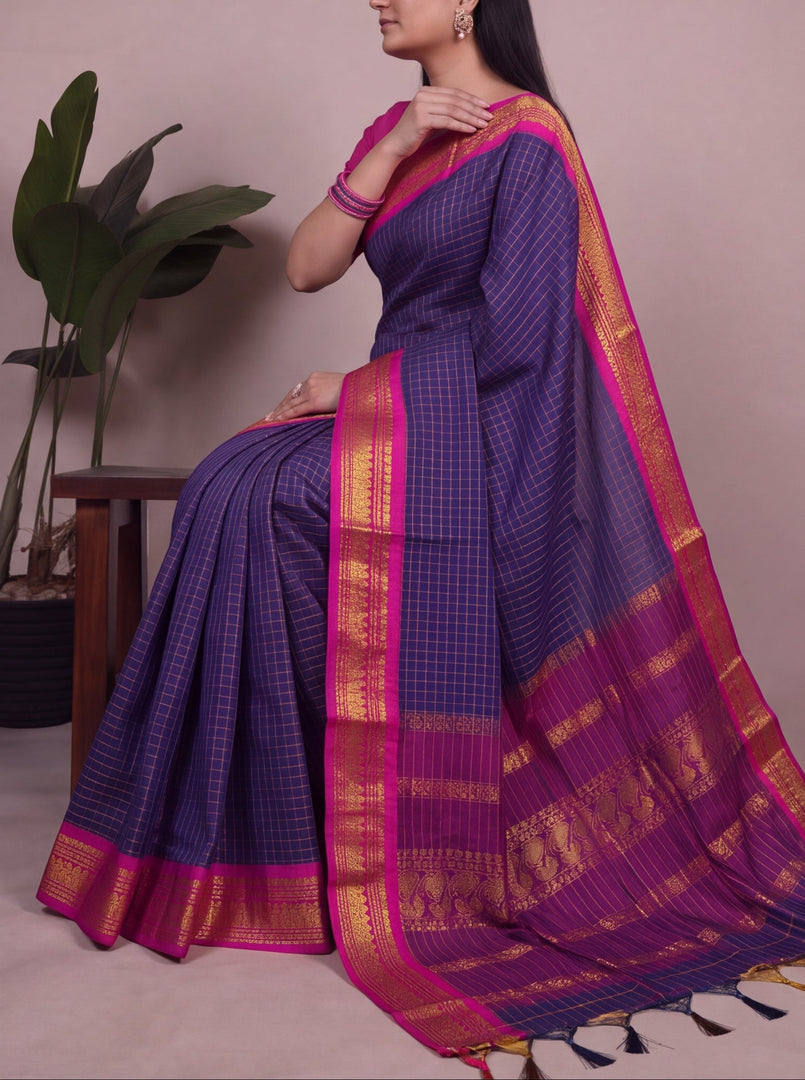 Rithika - ரித்திகா (Premium Handloom Checked Gadwal Silk Cotton)
