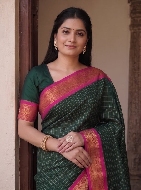 Prithvi - पृथ्वी (Premium Handloom Checked Gadwal Silk Cotton)