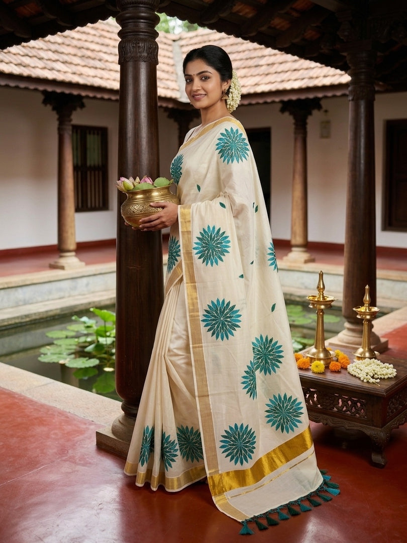 Malhari - മൽഹാരി (Traditional Onam Kasavu Saree)