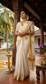 Load image into Gallery viewer, Kalyana Vasantham - കല്യാണ വസന്തം (Traditional Onam Kasavu Saree)