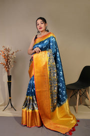 Kalamkari Royal Blue (Premium Soft Banarasi Silk)