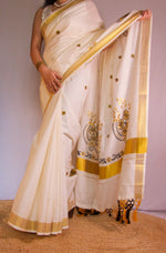 Load image into Gallery viewer, Mulla Poo - മുല്ല പൂ (Traditional Onam Kasavu Saree)
