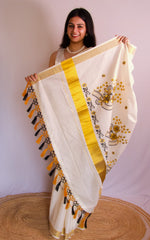 Load image into Gallery viewer, Mulla Poo - മുല്ല പൂ (Traditional Onam Kasavu Saree)
