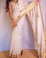 Load image into Gallery viewer, Chembarithi - ചെമ്പരിതി (Traditional Onam Kasavu Saree)
