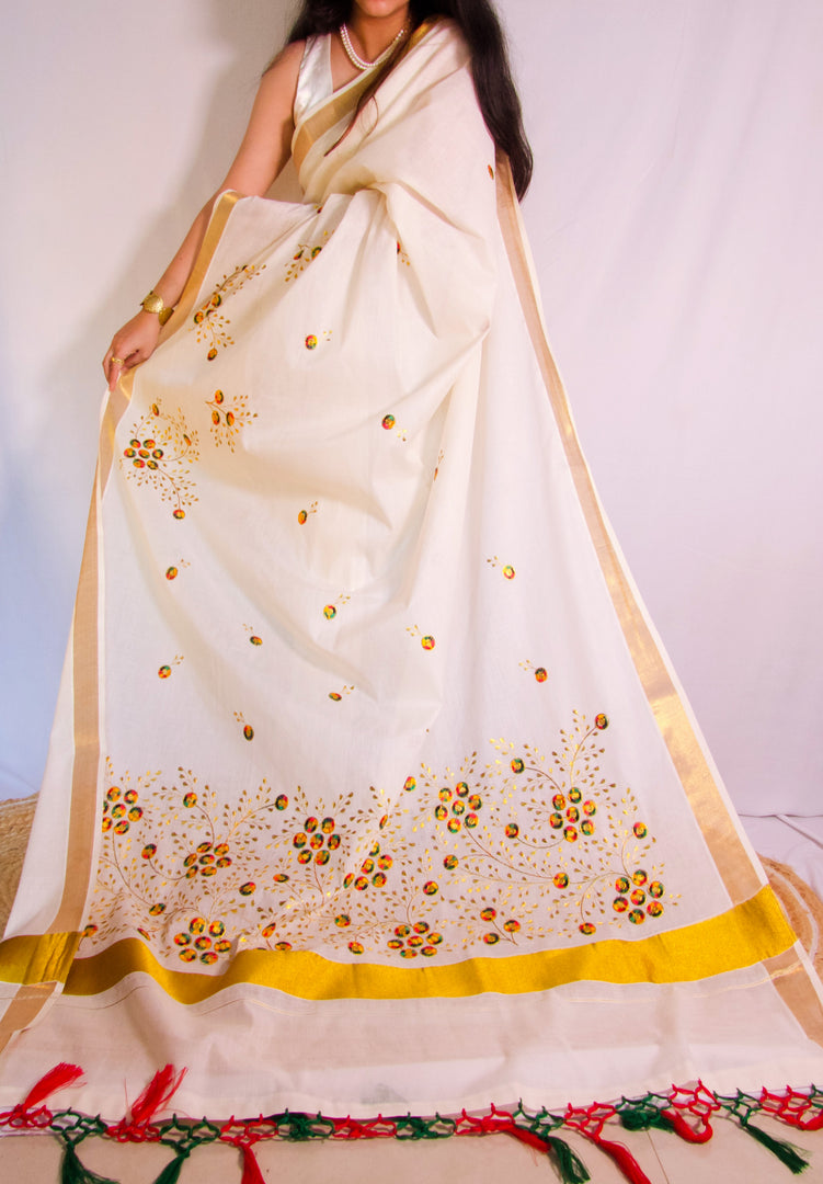 Chembarithi - ചെമ്പരിതി (Traditional Onam Kasavu Saree)