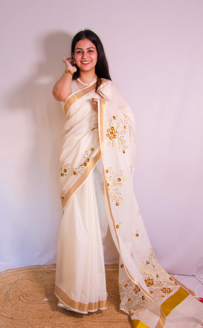Chembarithi - ചെമ്പരിതി (Traditional Onam Kasavu Saree)