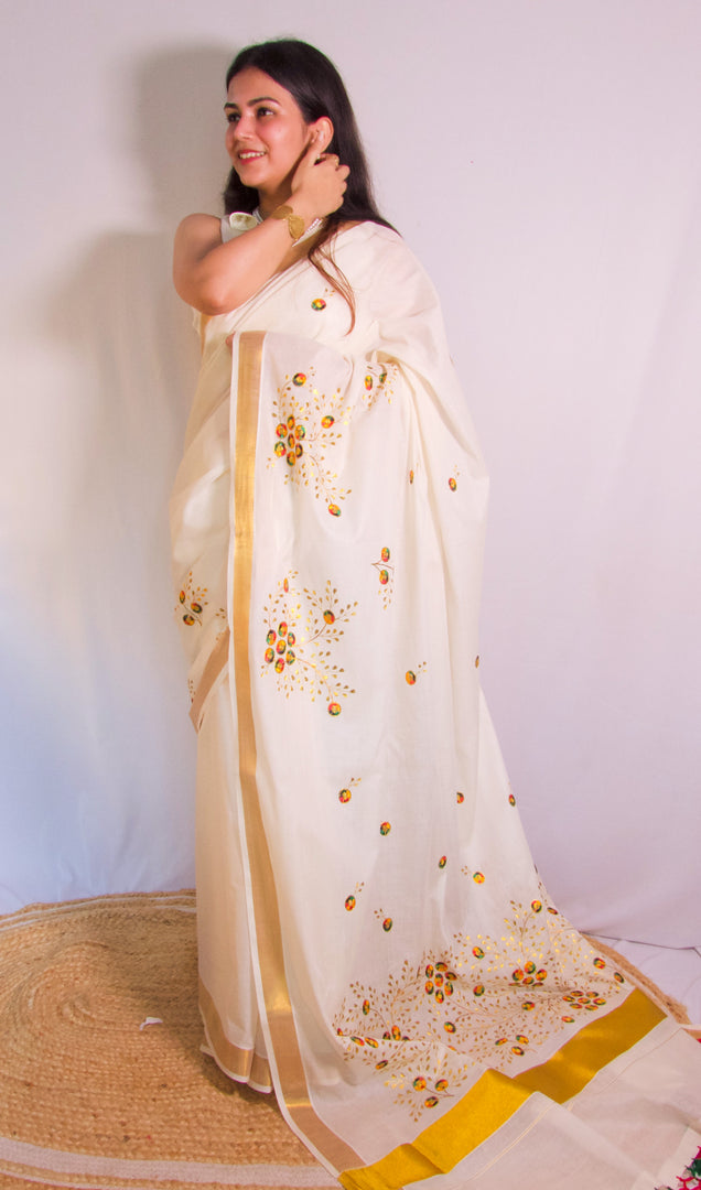 Chembarithi - ചെമ്പരിതി (Traditional Onam Kasavu Saree)
