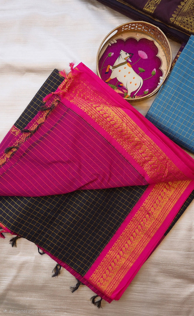 Jamandhi - జామంధి (Premium Handloom Checked Gadwal Silk Cotton)