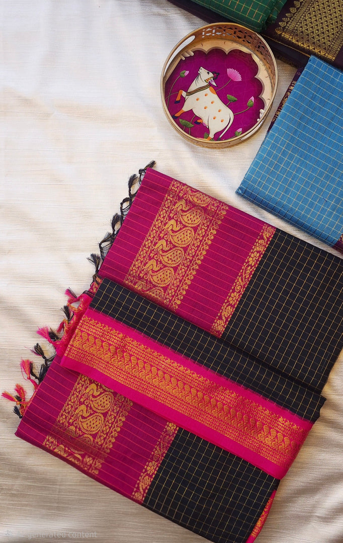 Jamandhi - జామంధి (Premium Handloom Checked Gadwal Silk Cotton)