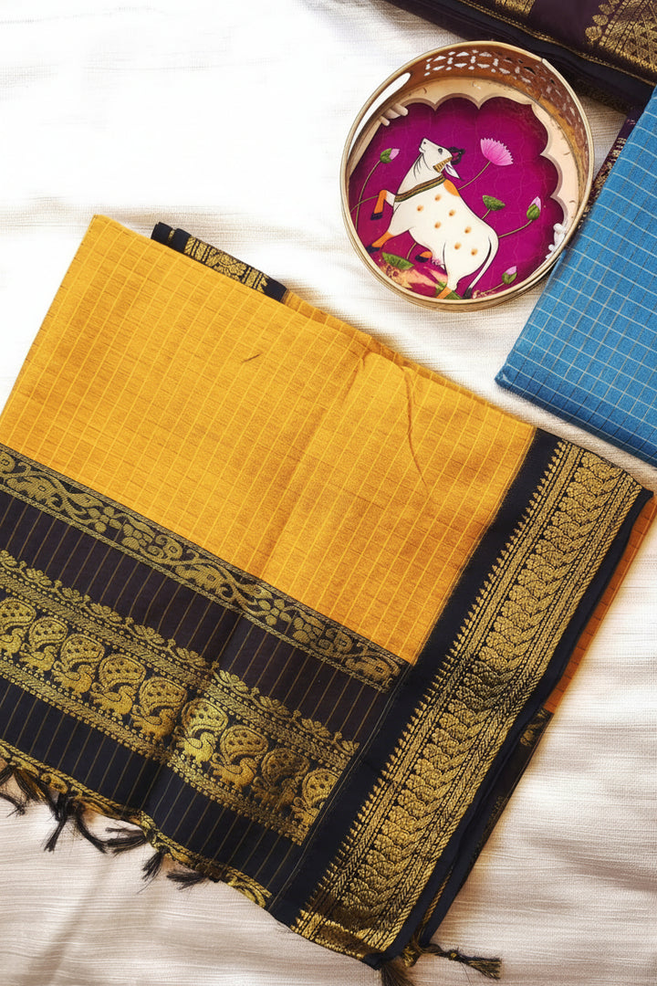 Skanda - ஸ்கந்தன் (Premium Handloom Checked Gadwal Silk Cotton)