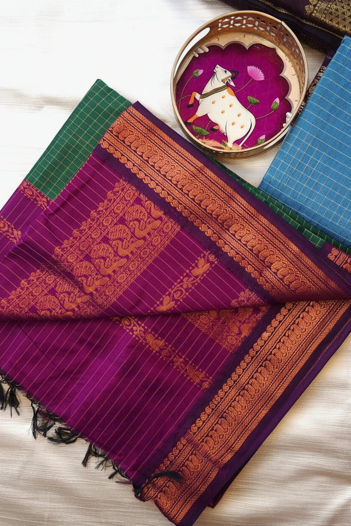 Arunangi - அருணாங்கி (Premium Handloom Checked Gadwal Silk Cotton)