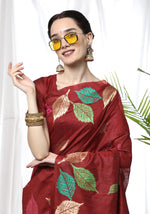 Load image into Gallery viewer, Maroon Leafs (1 Minute Ready To Wear Saree)
