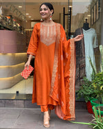 Load image into Gallery viewer, Pragya ~ Orange Suit Set
