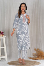 Load image into Gallery viewer, Gurnam ~ Grey Floral Suit Set
