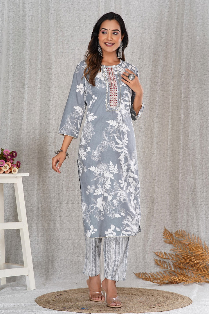 Gurnam ~ Grey Floral Suit Set